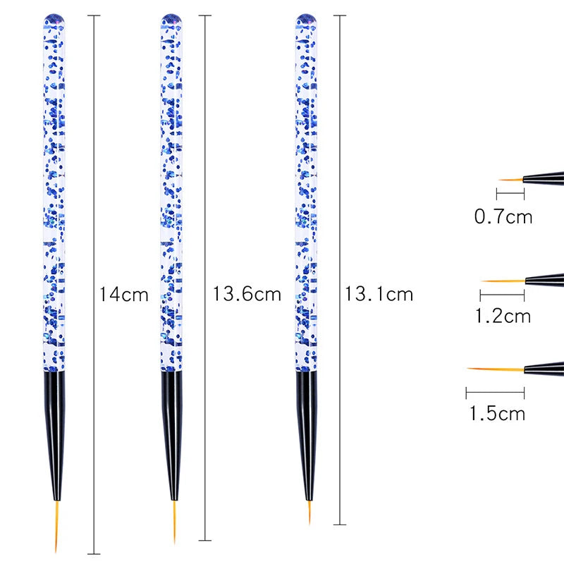 3pcs/Set Acrylic French Stripe Nail Art Line Painting Pen 3D brush