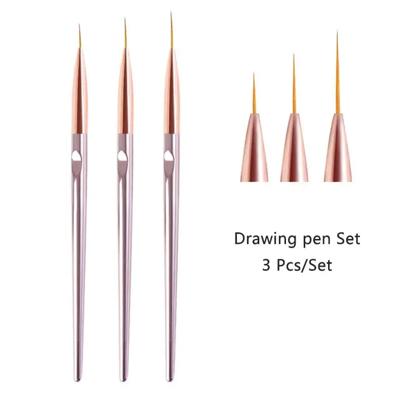3pcs/Set Acrylic French Stripe Nail Art Line Painting Pen 3D brush