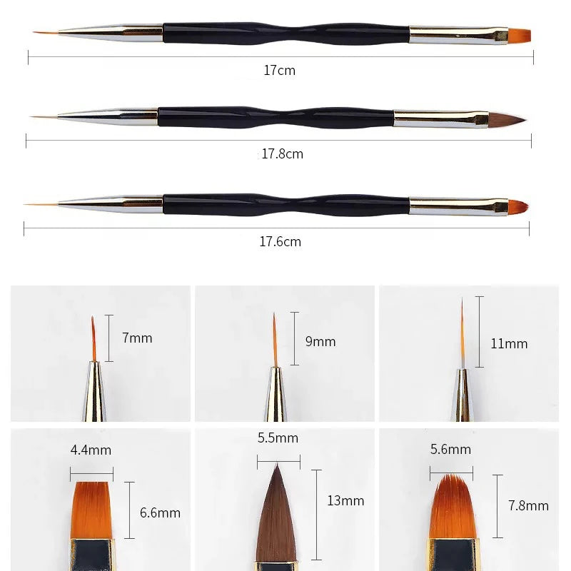 3pcs/Set Acrylic French Stripe Nail Art Line Painting Pen 3D brush