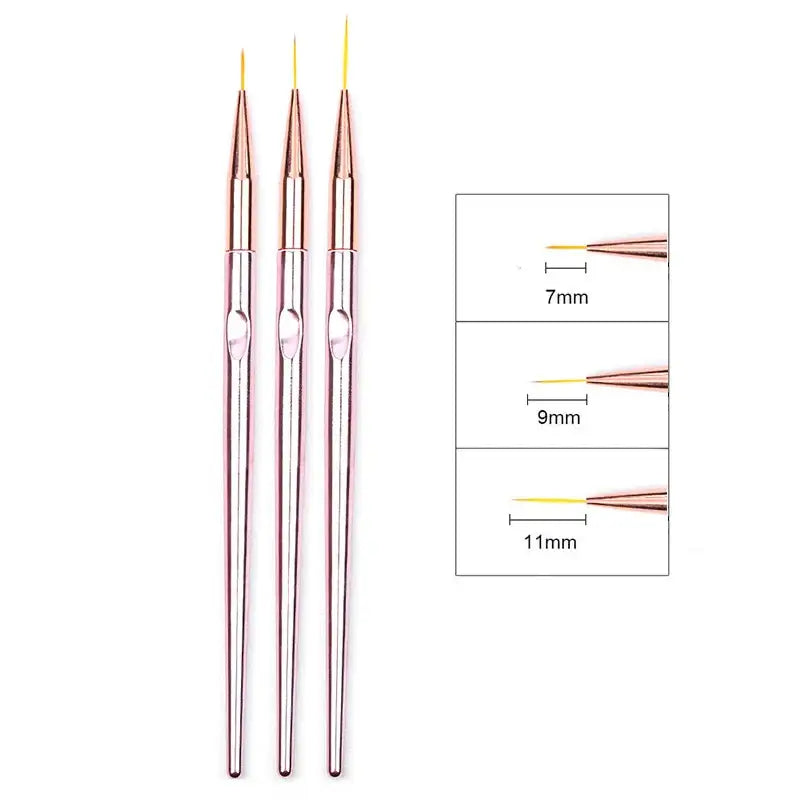 3pcs/Set Acrylic French Stripe Nail Art Line Painting Pen 3D brush