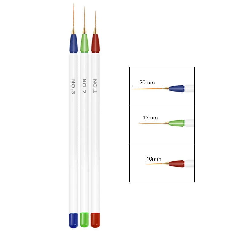 3pcs/Set Acrylic French Stripe Nail Art Line Painting Pen 3D brush