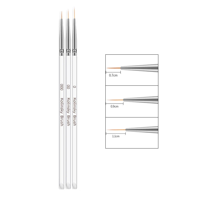 3pcs/Set Acrylic French Stripe Nail Art Line Painting Pen 3D brush