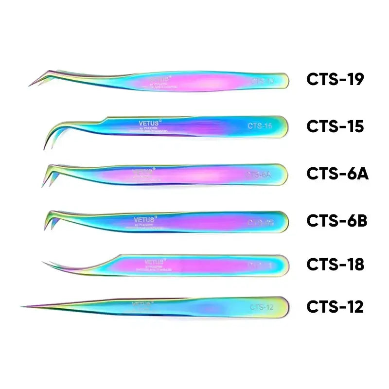 VETUS Original New MTS Series Silver Tweezers for Eyelash Extensions Stainless Steel
