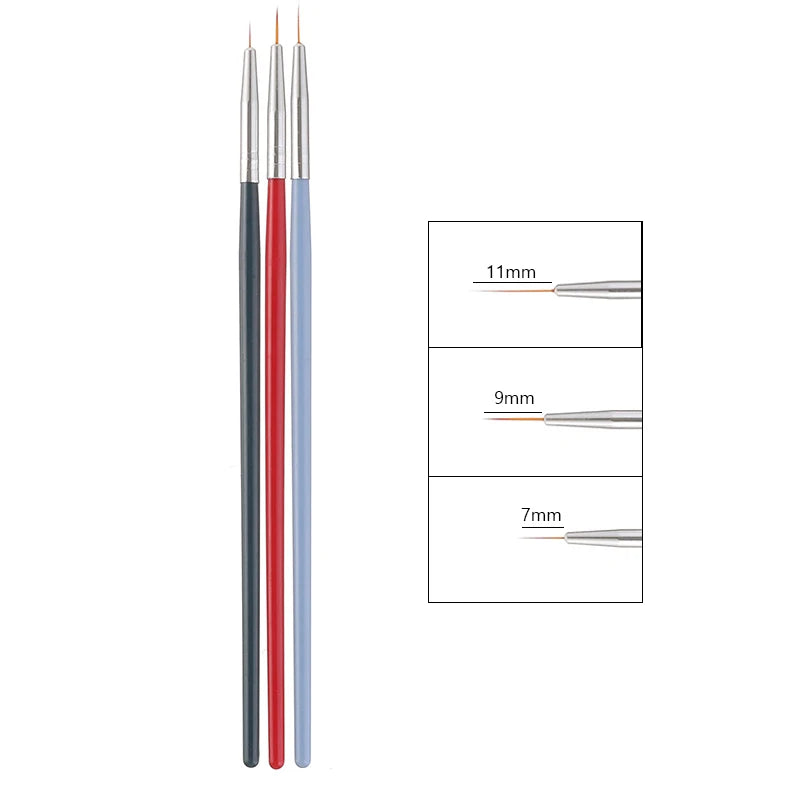 3pcs/Set Acrylic French Stripe Nail Art Line Painting Pen 3D brush