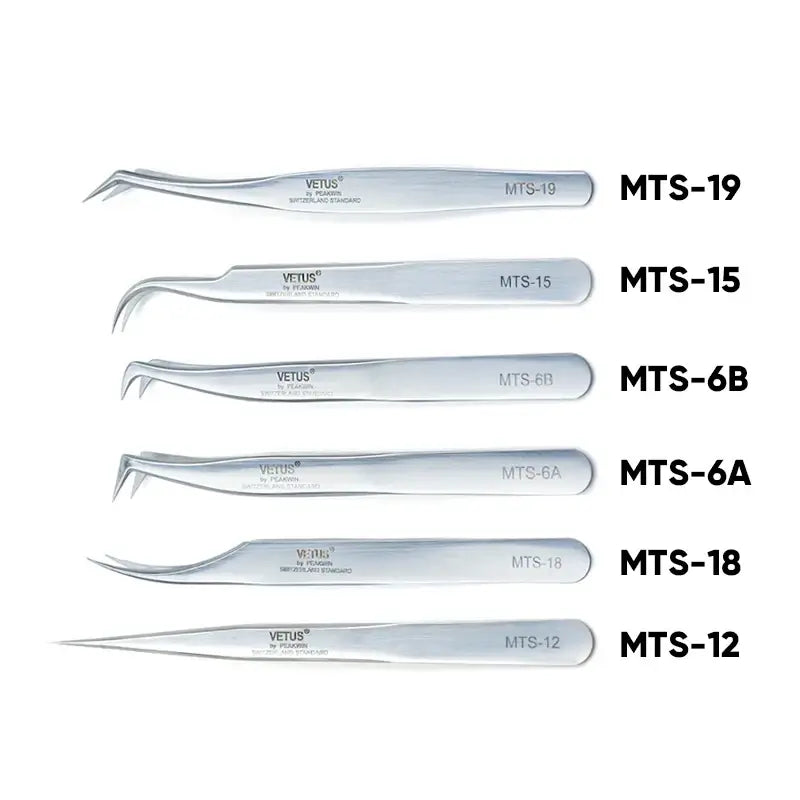 VETUS Original New MTS Series Silver Tweezers for Eyelash Extensions Stainless Steel