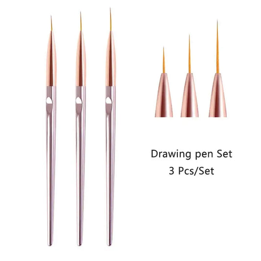 3pcs/Set Acrylic French Stripe Nail Art Line Painting Pen 3D brush