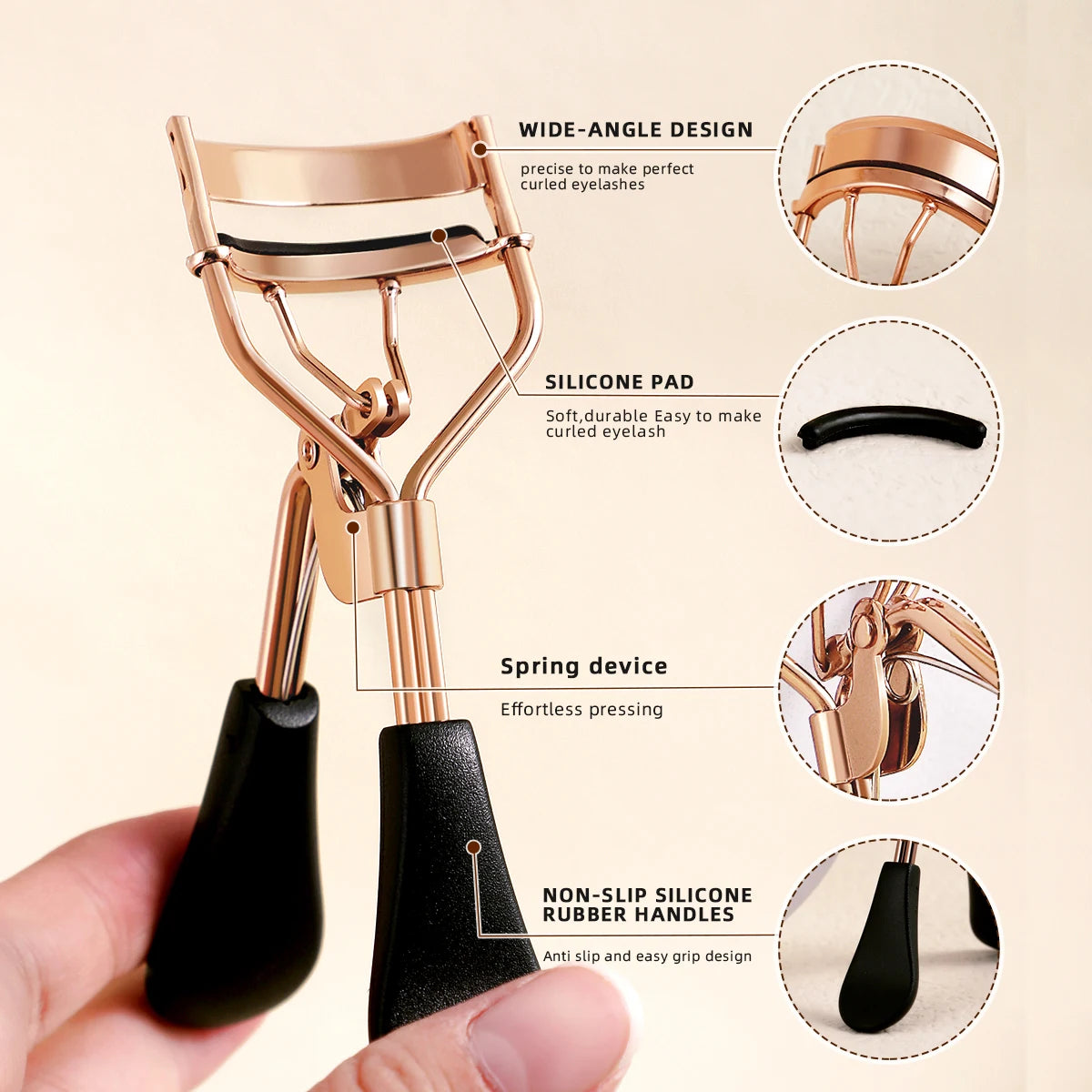 Portable Eyelash Curler with 15 Silicone Pads and Stainless Steel Eyelash Curler