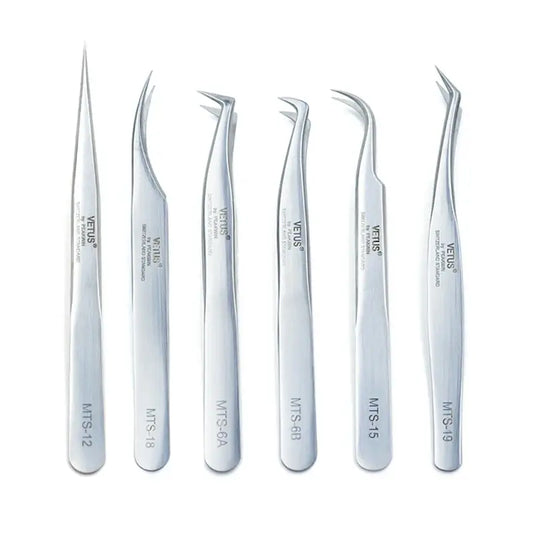 VETUS Original New MTS Series Silver Tweezers for Eyelash Extensions Stainless Steel